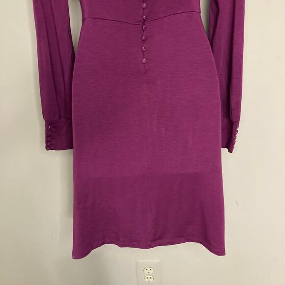 Free People Purple Keyhole Front Open Back Tie Shift Dress Long Sleeve  Size 4 - Picture 12 of 16